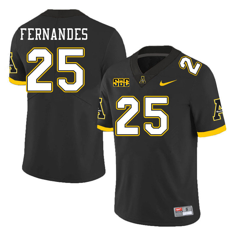 Men #25 Kai Fernandes Appalachian State Mountaineers College Football Jerseys Stitched-Black